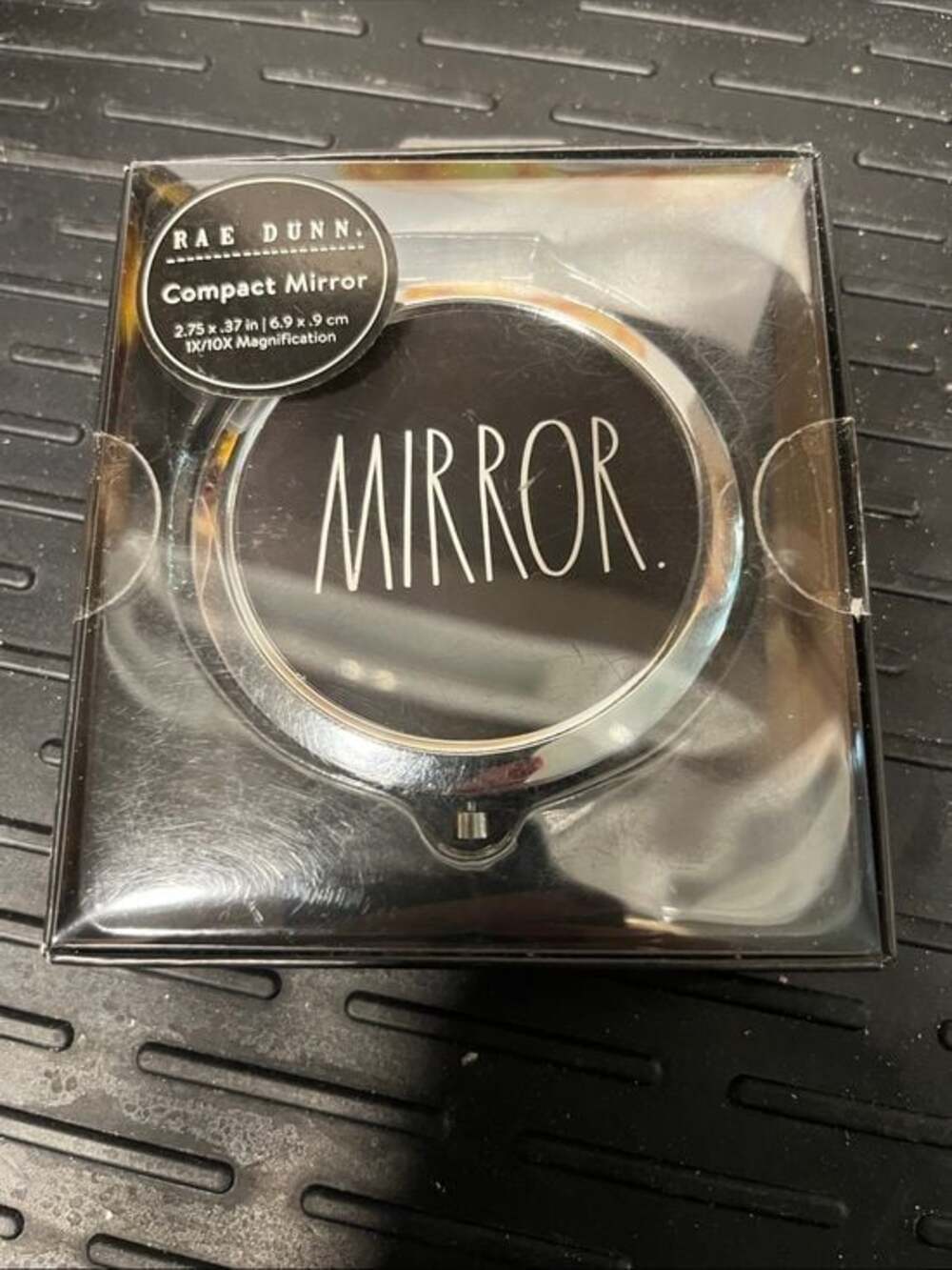 Rae Dunn Black Compact Mirror with Silver Trim